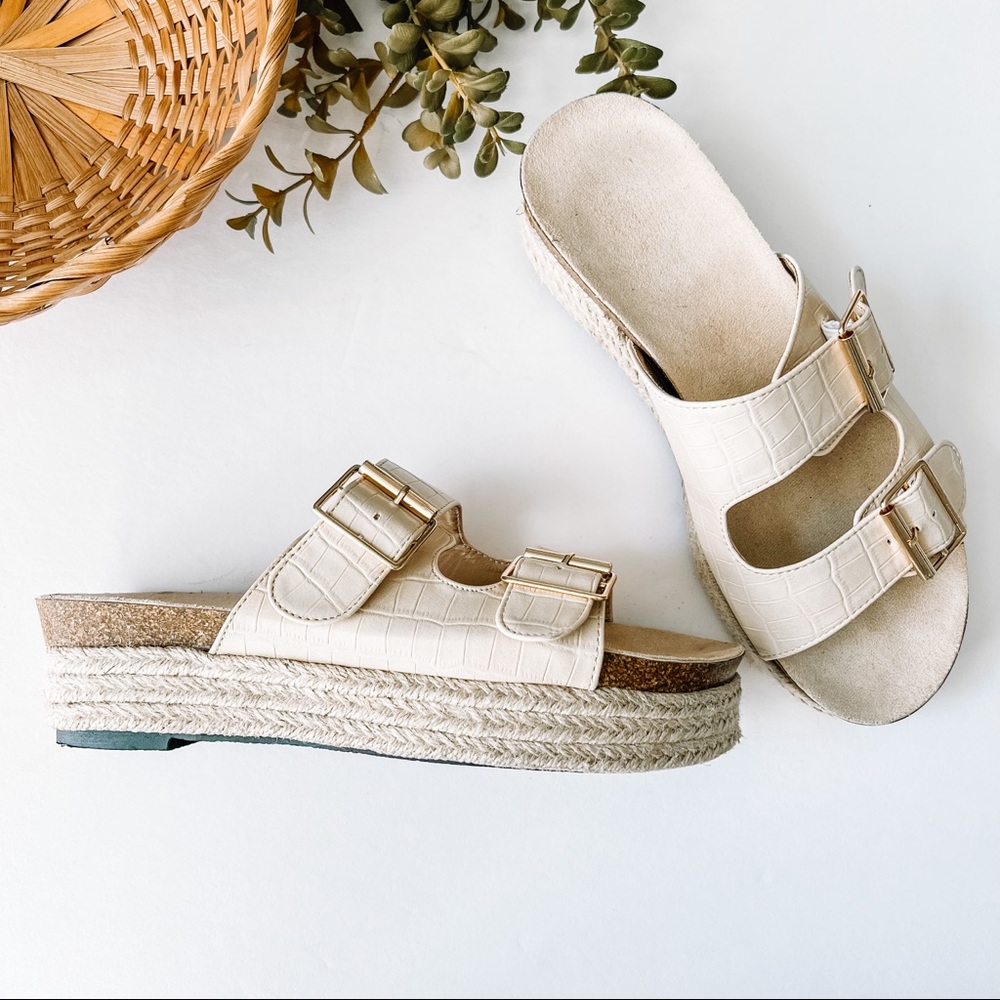 Neutral Double Buckle Strap Platform Espadrilles … - image 1